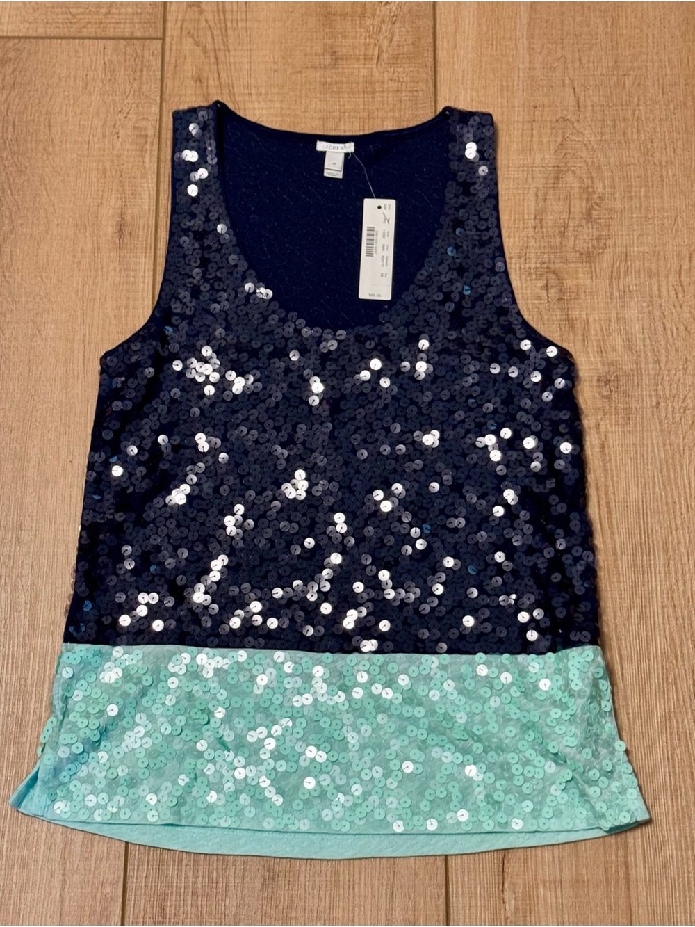 J.Crew Navy & Mint Sequin Colorblock Tank Top NWT